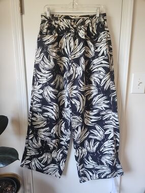 Farm Rio Wide Leg Jeans Black White Bananas Print High Waist Denim Boho Tropical